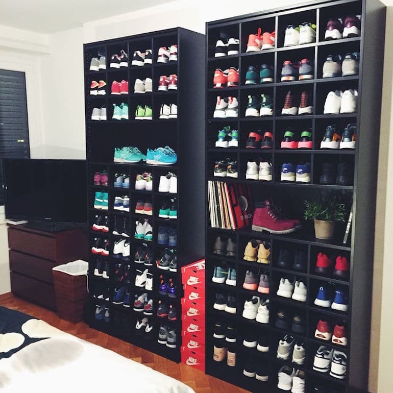 mens street style sneaker collection bedroom
