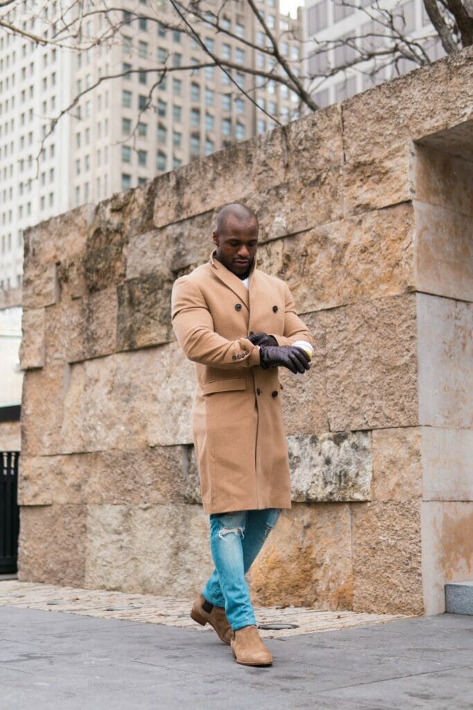 Suede Chelsea Boots With Brown Street Style Jacket