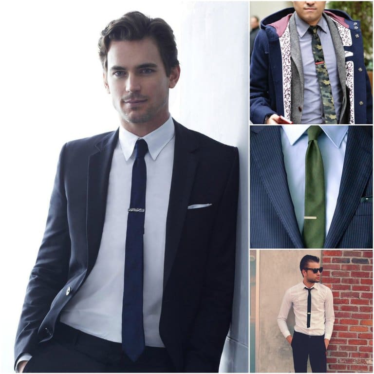 outfit grid mens skinny tie with clip