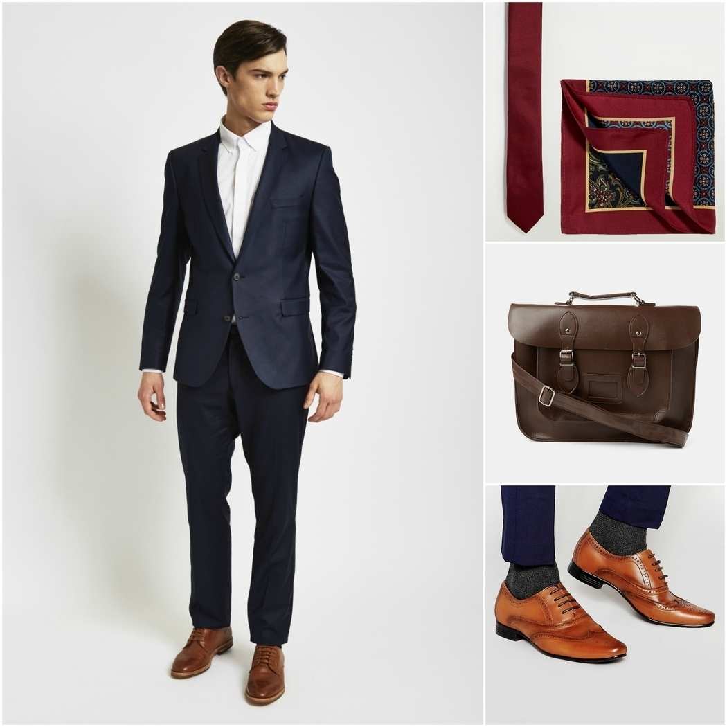 pocket_square_paisley_burgundy_outfit_navy_suit_tie_tan_brogue_brown_satchel