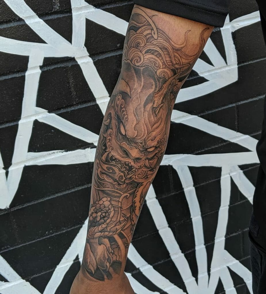 Full sleeve Chinese lion tattoo Outsons