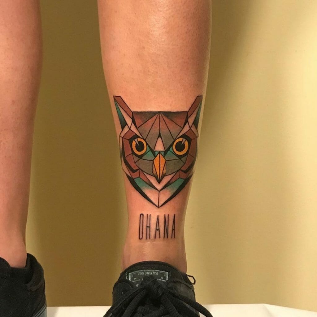 Mens geometric owl art sign tattoo