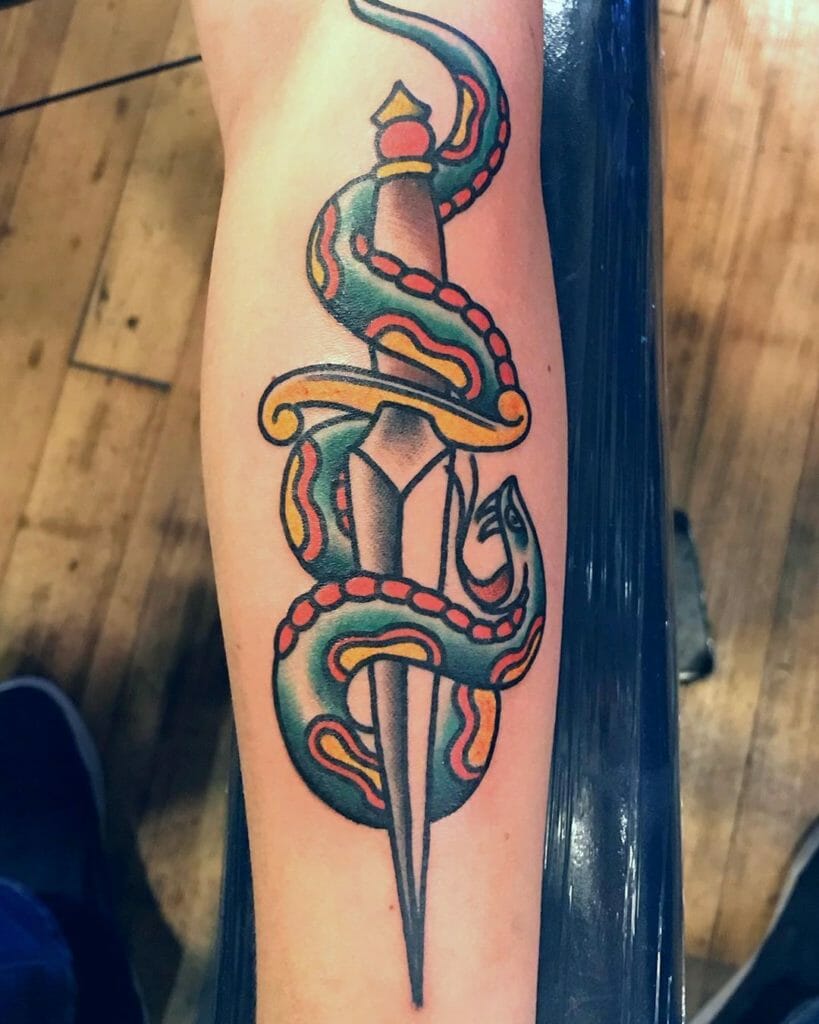 Snake traditional dagger tattoo Outsons