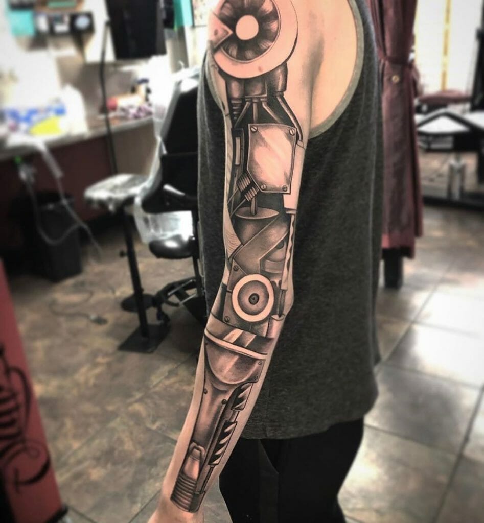 Robotic Leg tattoo full limb by Adam France TattooNOW