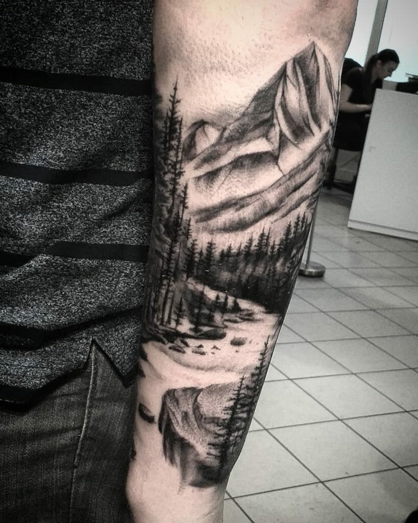 Mountain tattoo forearm