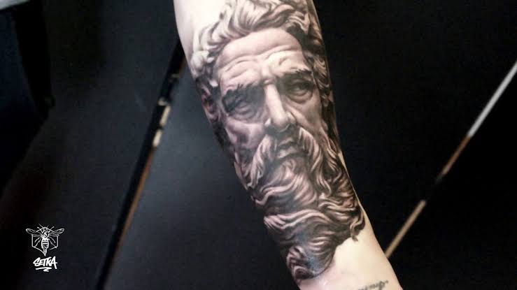 black and grey Poseidon tattoo – All Things Tattoo