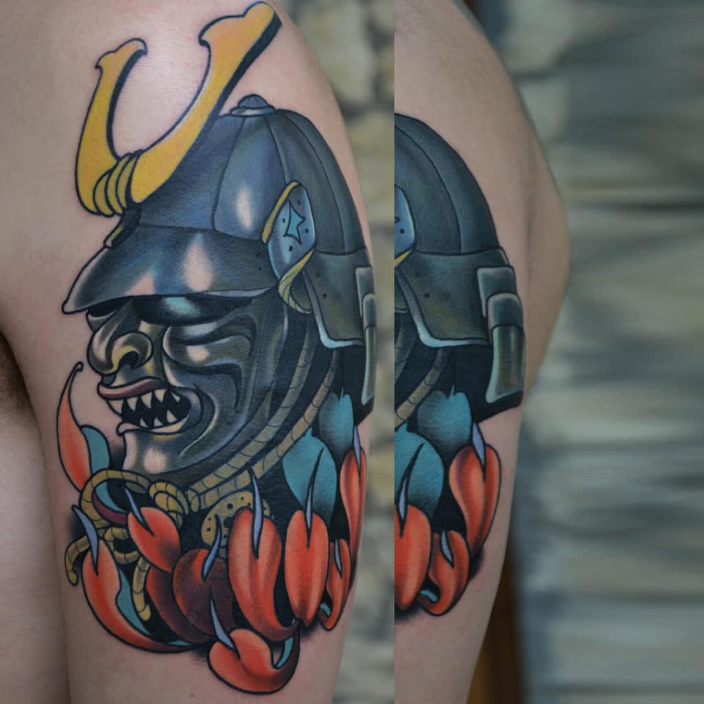 Samurai helmet tattoo