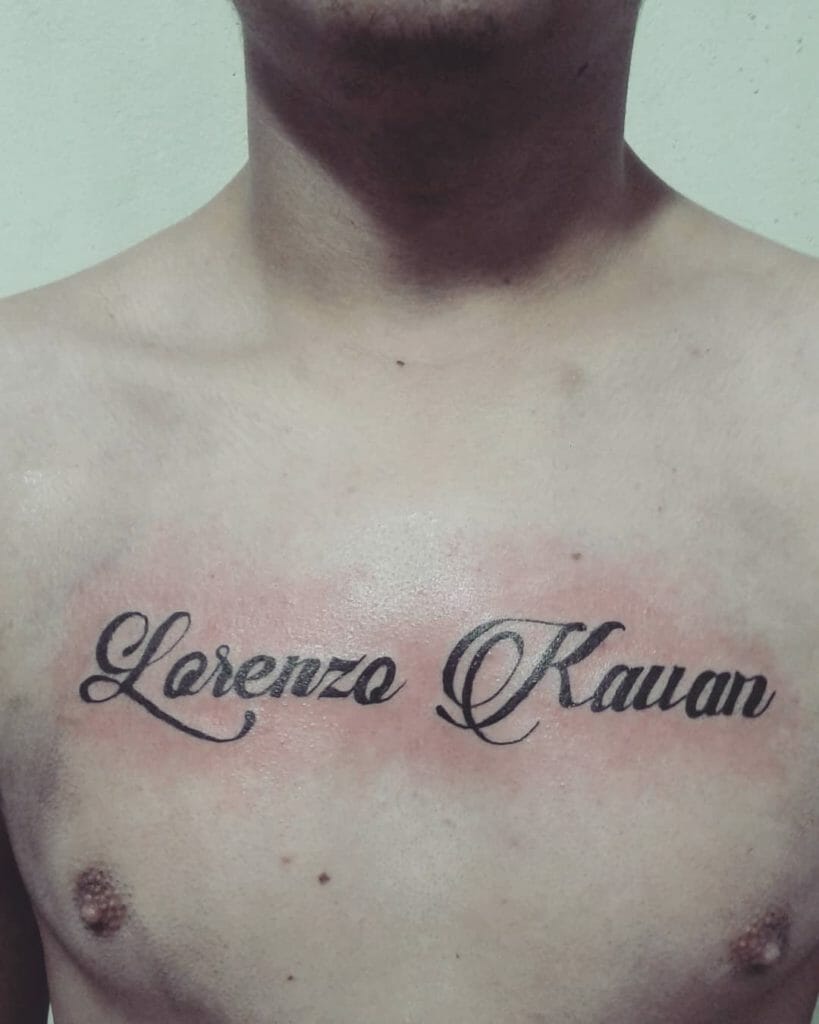chest word tattoo