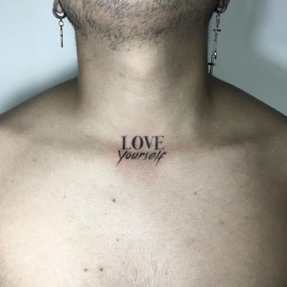 77 Amazing Chest Word Tattoos For 2024!