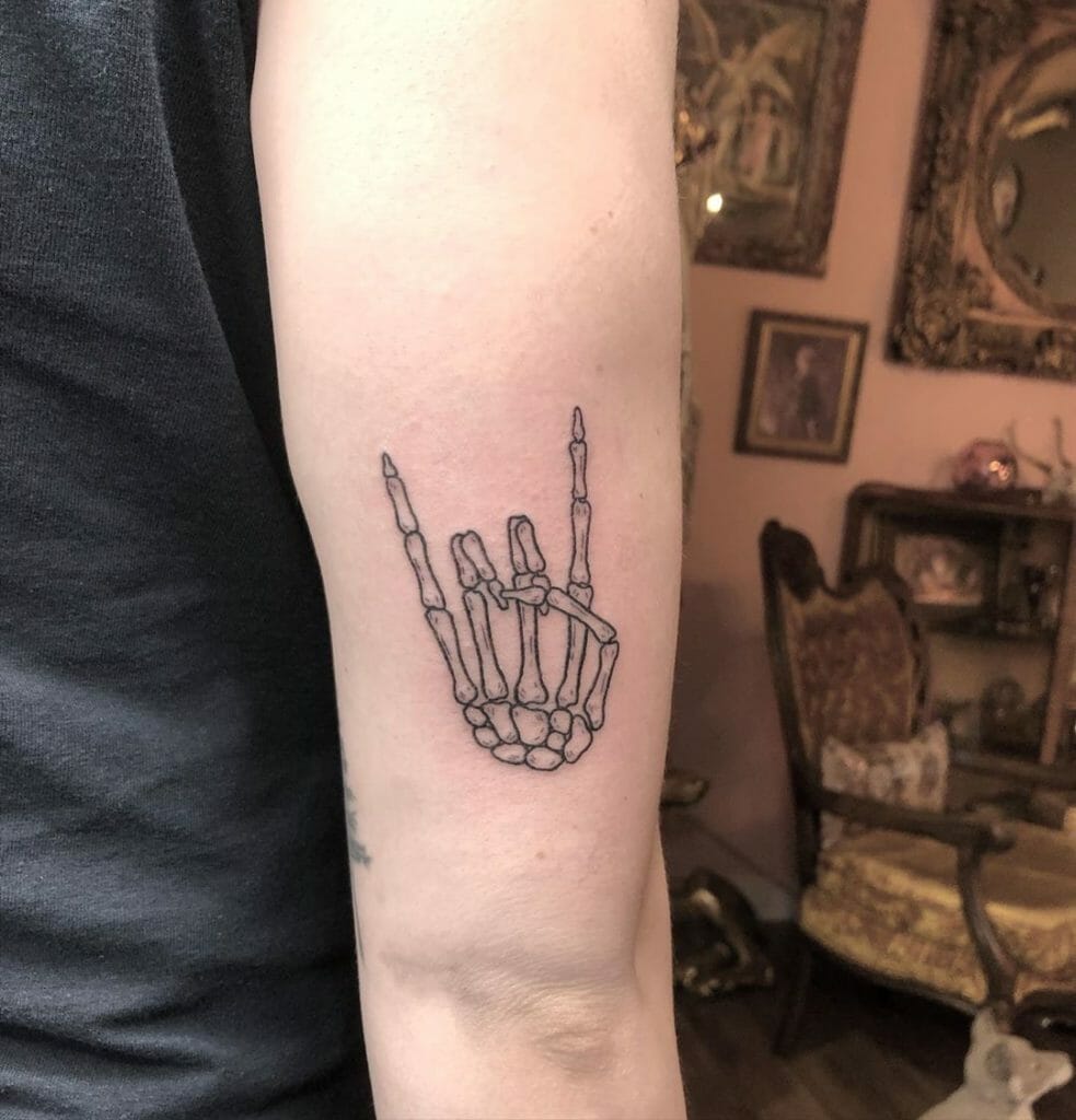 Rock And Roll Skeleton Hand Tattoo