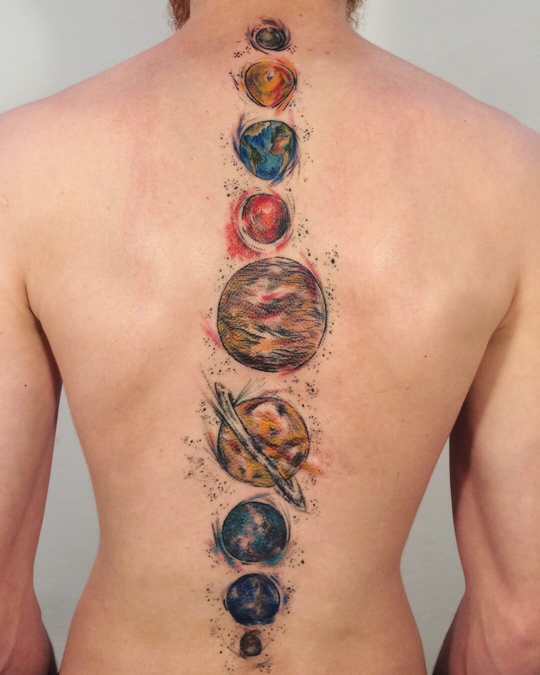 Solar system tattoos.
