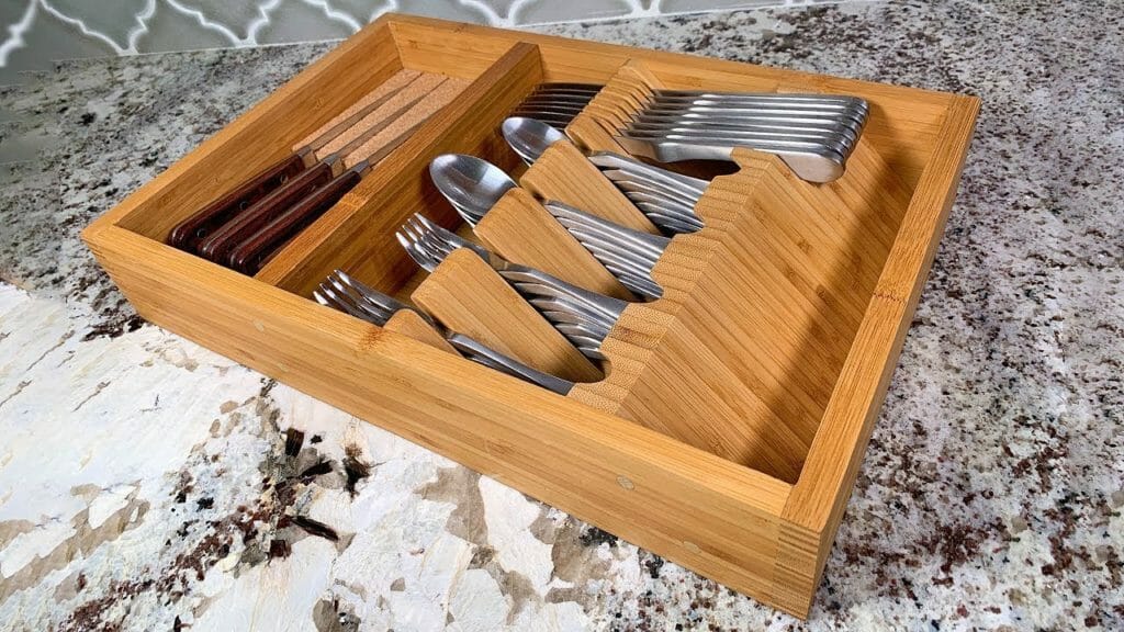 Gray Seville Classics 2-Piece Bentwood Kitchenware Box Utensil & Kitchen Tool Holder Drawer Tray Storage Organizer Compartment