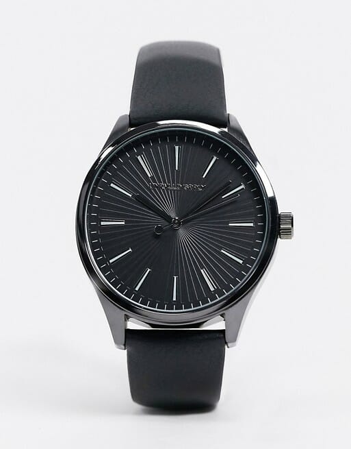 ASOS DESIGN Watch In Black With Textured Strap And Monochrome Detail Face Outsons