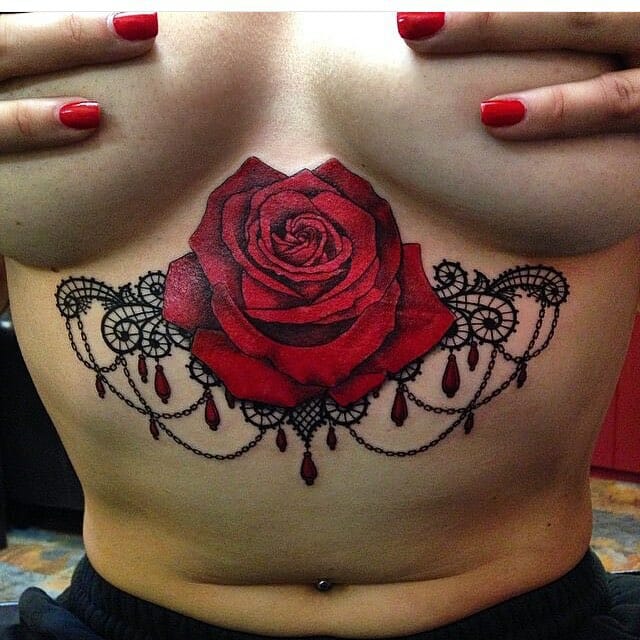 Red Rose Underboob Tattoo Outsons