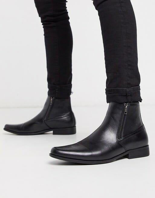 ASOS DESIGN Chelsea Boots in Black Faux Leather With Zips
