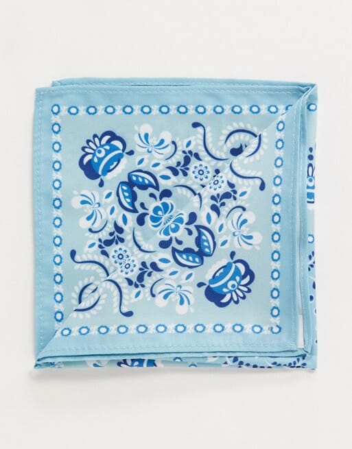 ASOS DESIGN pocket square in blue paisley design