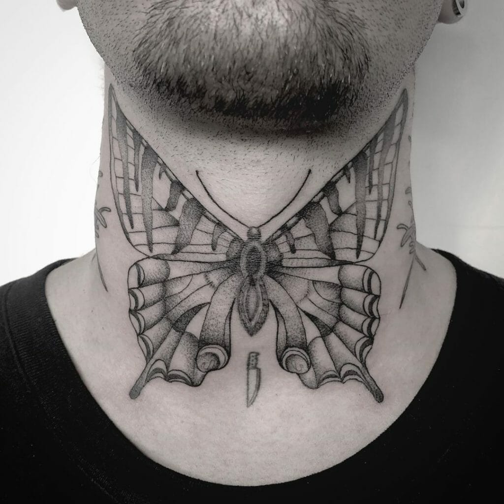 All Over The Neck Butterfly Tattoo