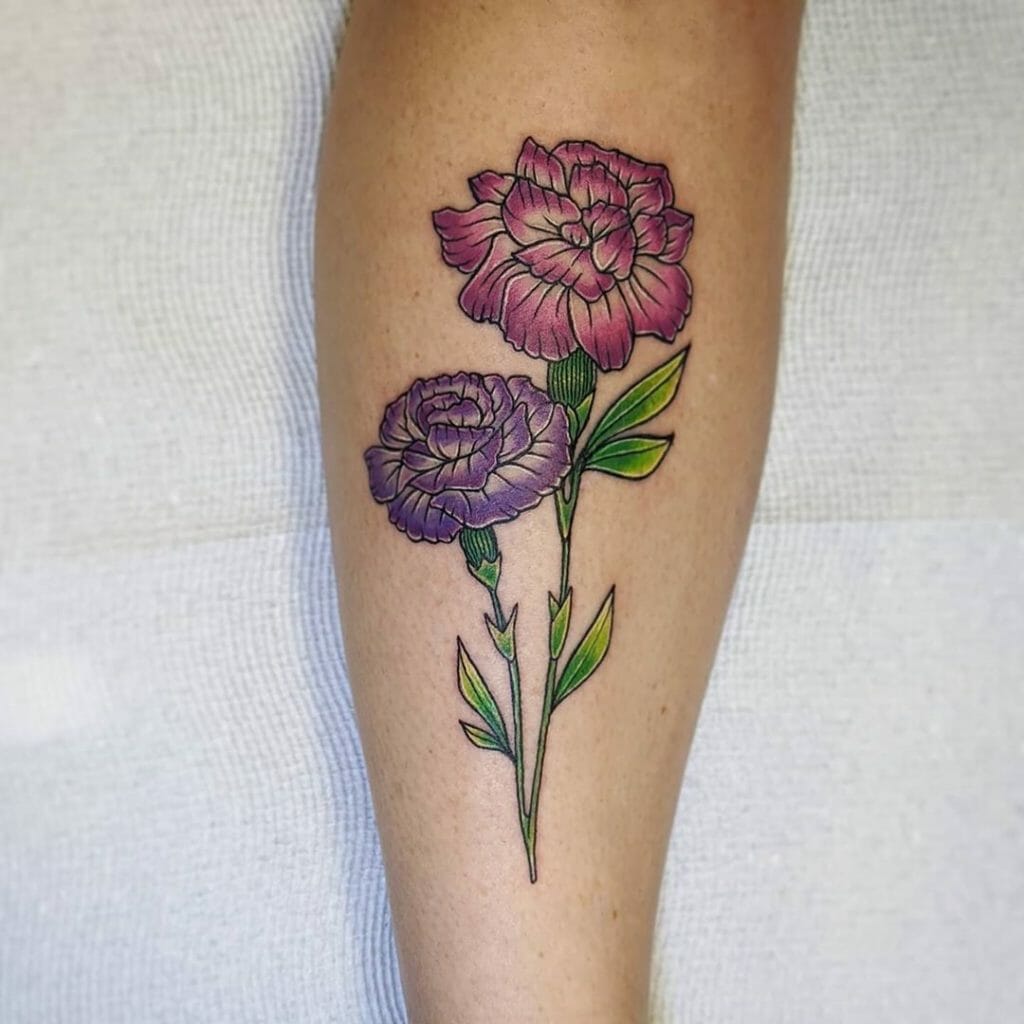 Beautiful Pink and Purple Carnation Tattoo
