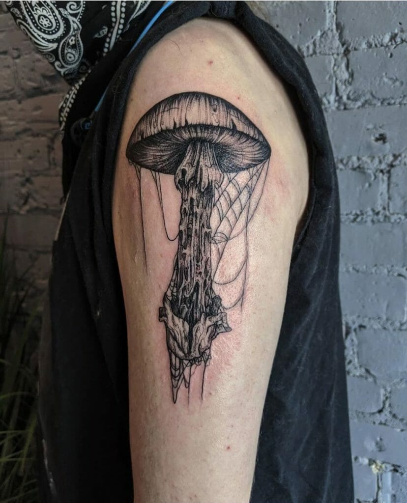 Big Black Mushroom Sleeve Tattoo