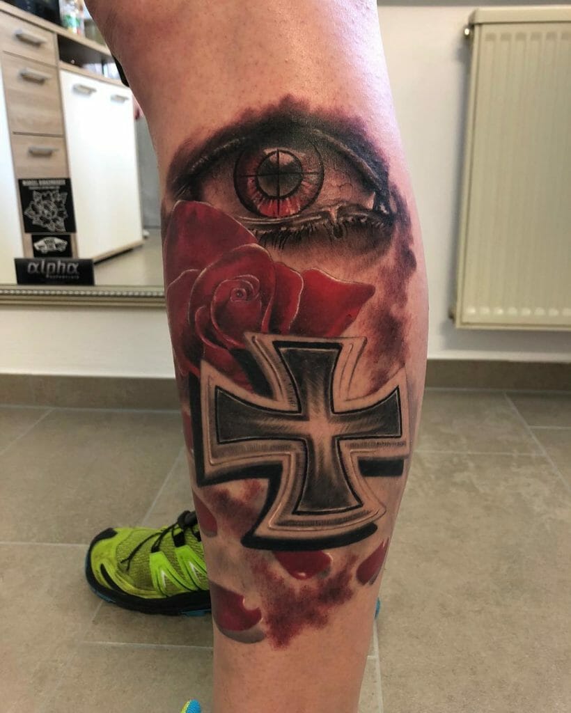 Big Black Silver Red Roses Celtic Iron Cross Tattoo