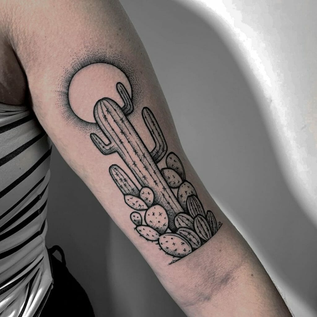 Black Ink Cactus Tattoo