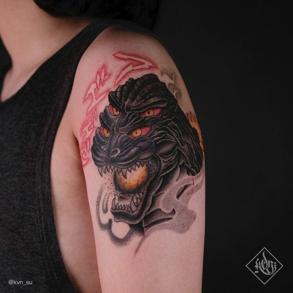 Black Ink Godzilla Tattoos