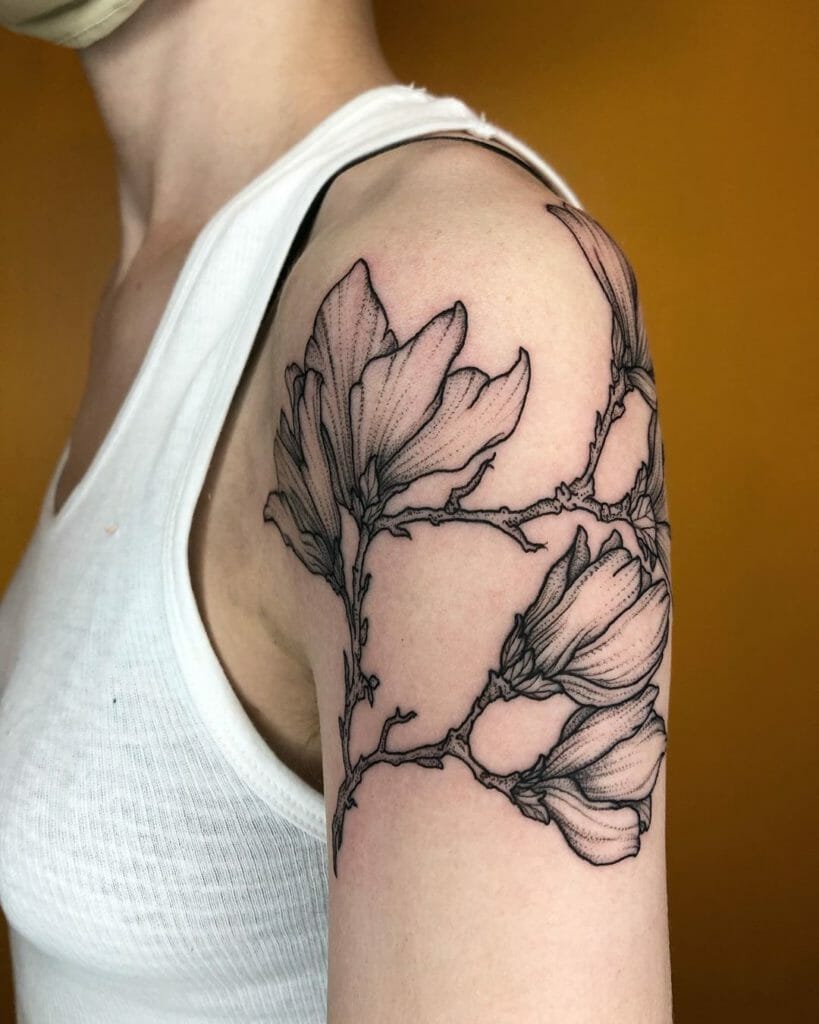 Black Ink Magnolia Tattoo