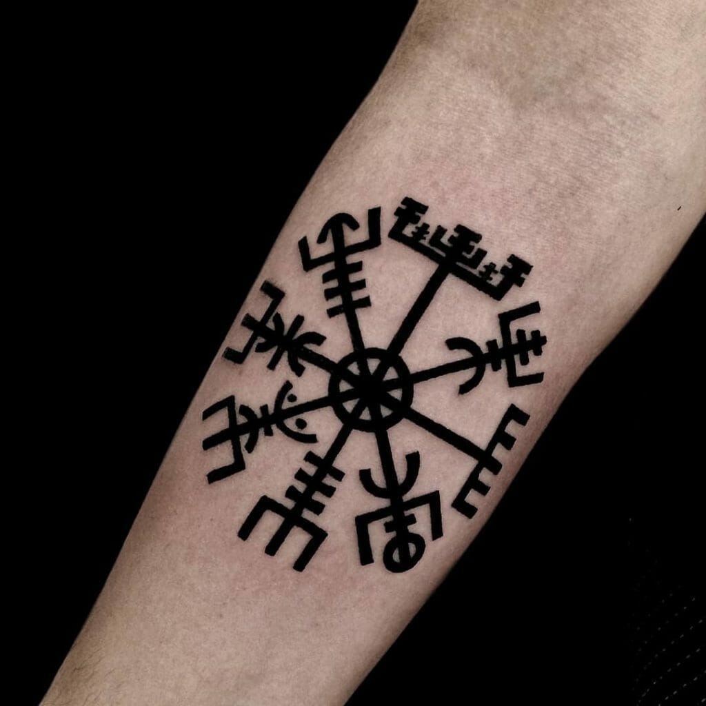 Black Ink Nordic Compass Tattoo 