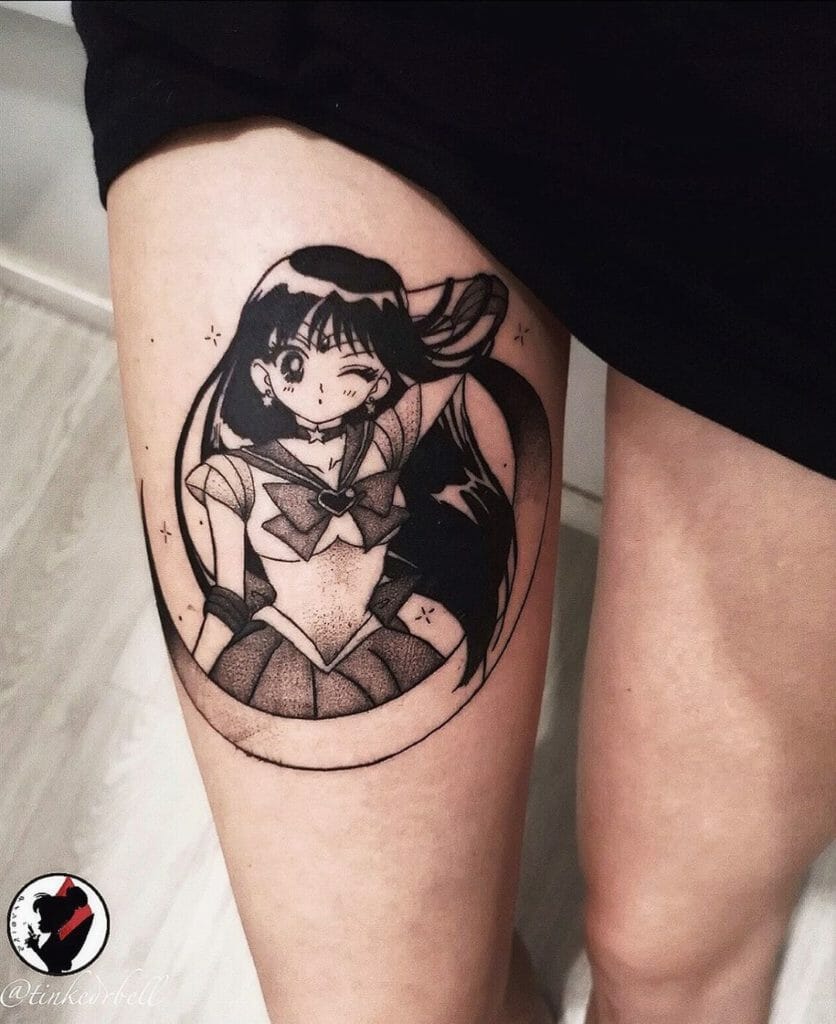 Black Ink Sailor Mars Tattoo