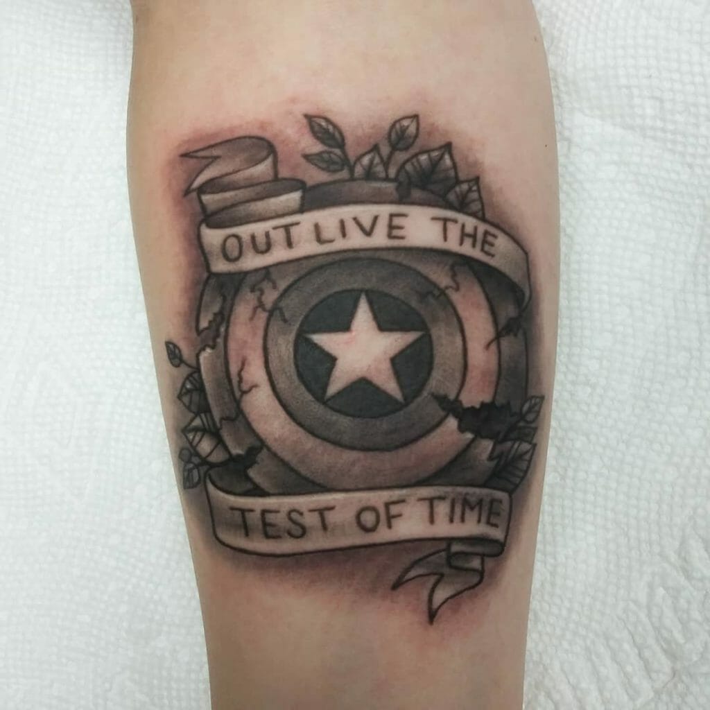 Black and Gray Captain America Quote Tattoo