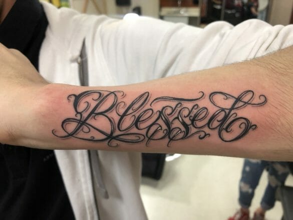 Mens Truly Blessed Tattoos On Arm Tattoosonneck  Tattoo font for men  Tattoo lettering fonts Tattoo lettering styles