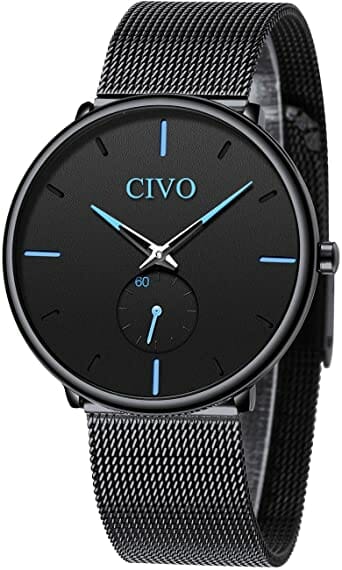 CIVO Men’s Black Ultra Thin Watch Minimalist Fashion