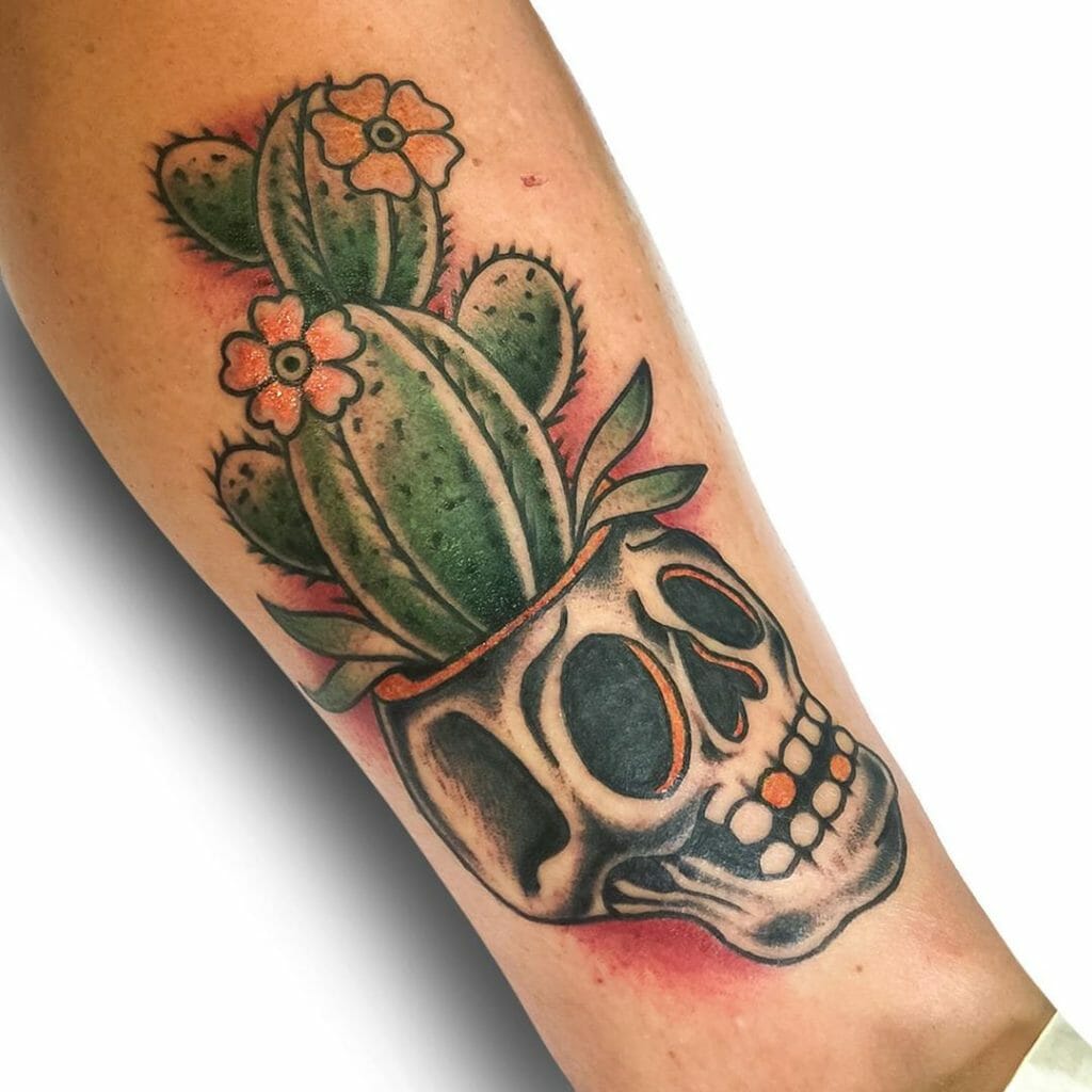 Cactus Potted In Skull Tattoo