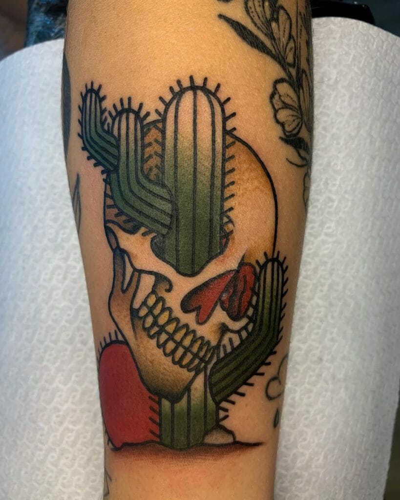 Cactus and Skull Tattoo