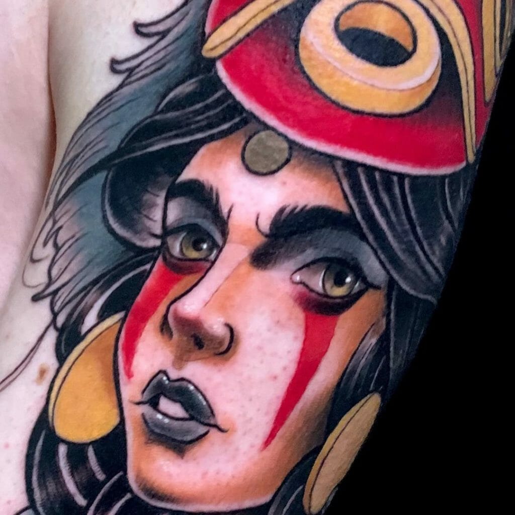 Colored Face Princess Mononoke Tattoo