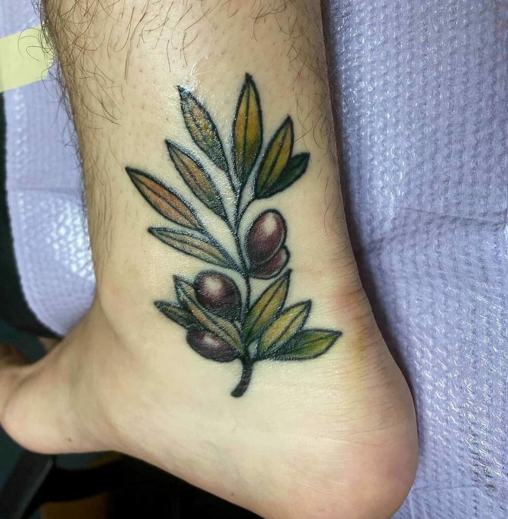 Colored Olive Leaf Tattoo