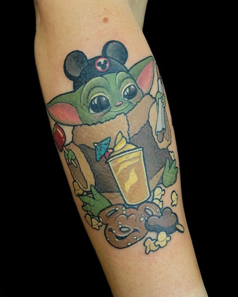 Colorful Baby Yoda Tattoo