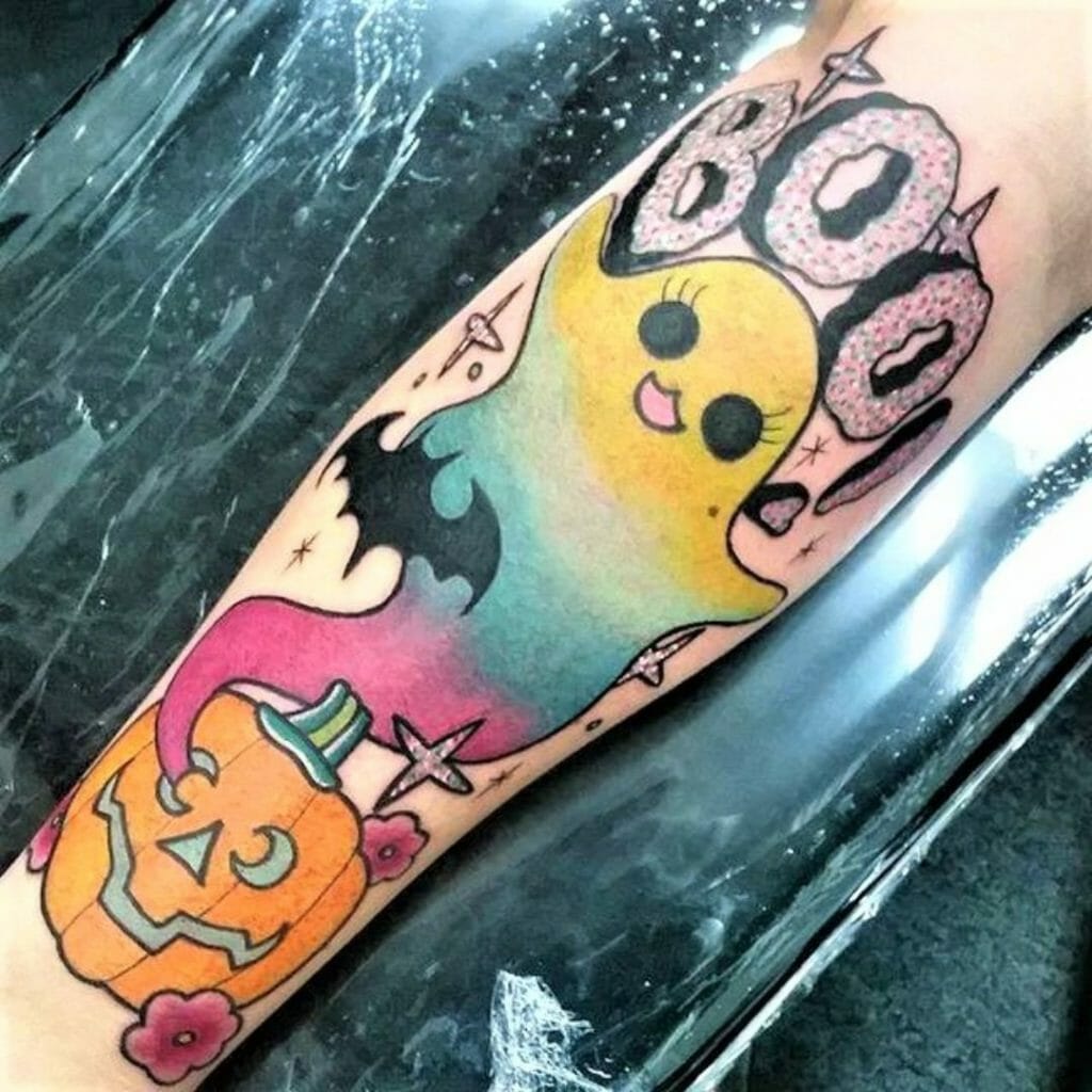 Colorful Sleeve Ghost Tattoo