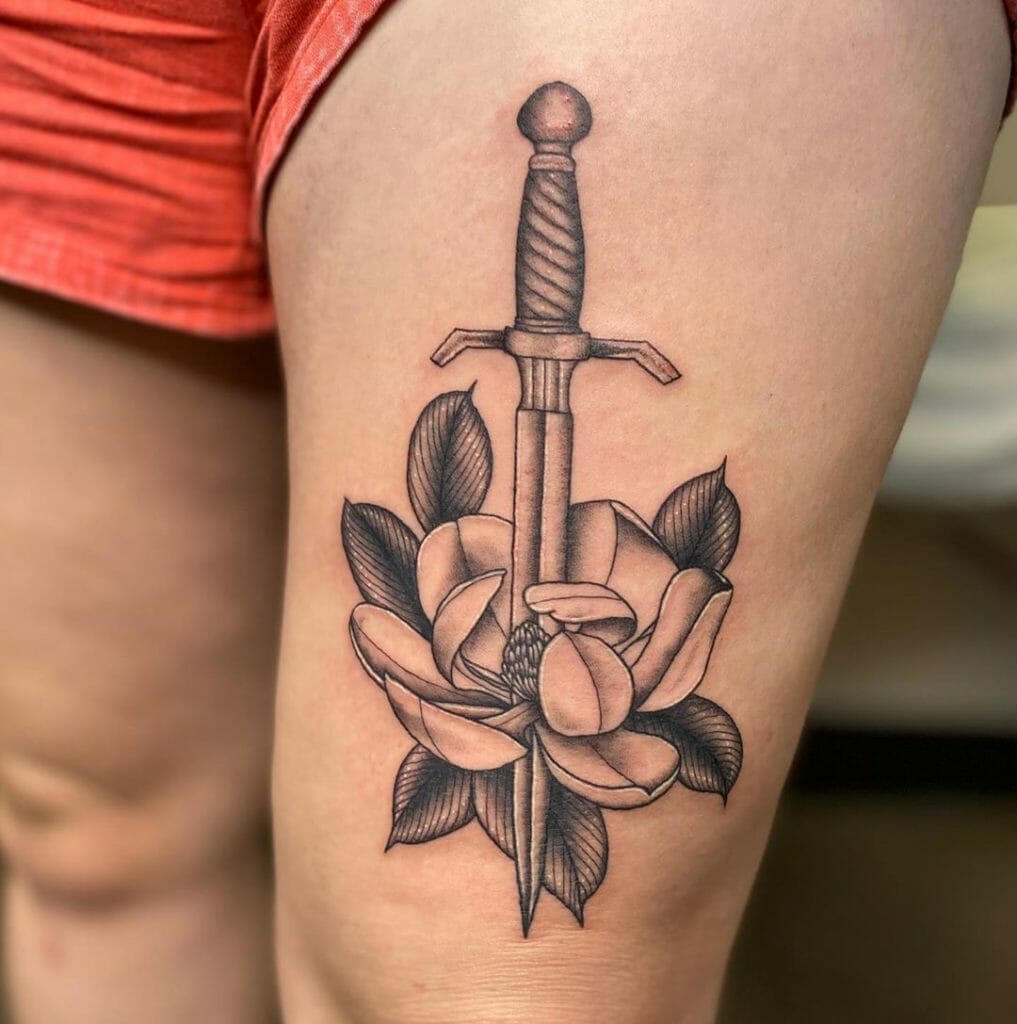 Dagger and Magnolia Tattoo