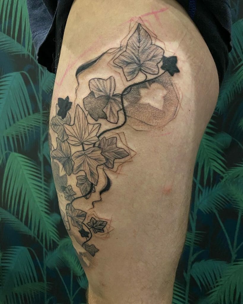 Different Colored Vine Leaves Tattoo