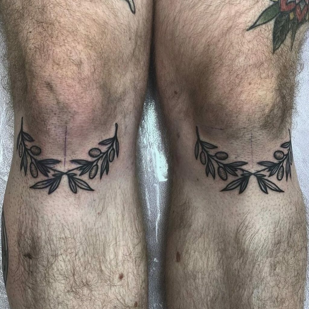 Double Olive Branch Tattoos Below The Knee
