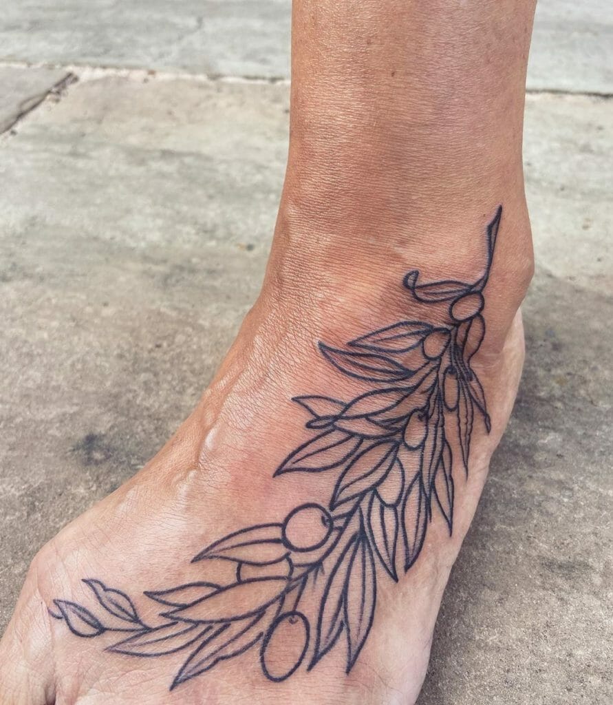 Foot Line Olive Branch Tattoo
