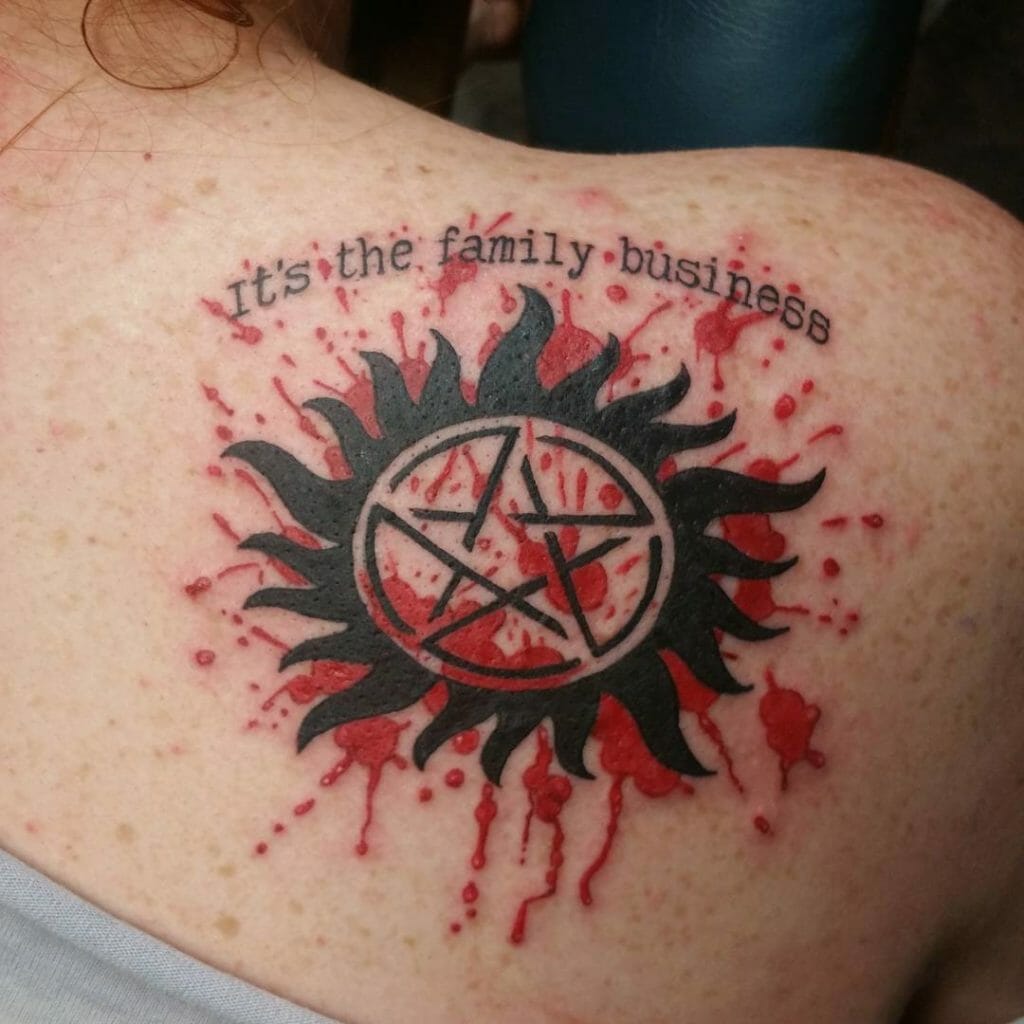 Gian Blak And Red Supernatural Tattoos Over Back