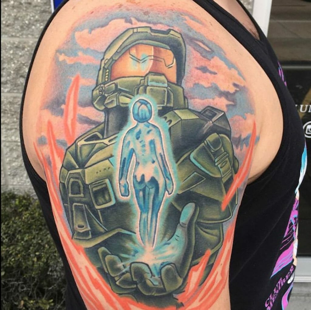 Giant Shoulder Halo Game Tattoo