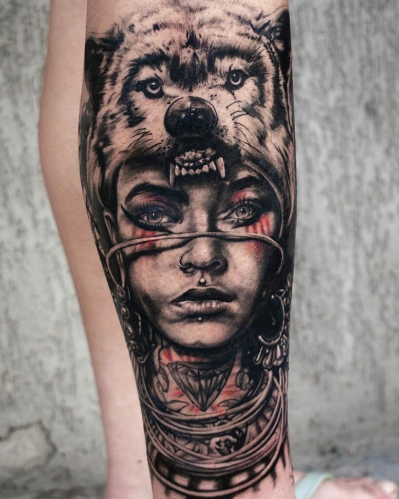 Girl Tribal Wolf Tattoo