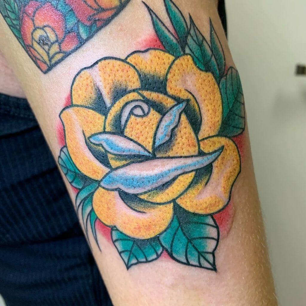 Green Yellow Rose Tattoo For Men