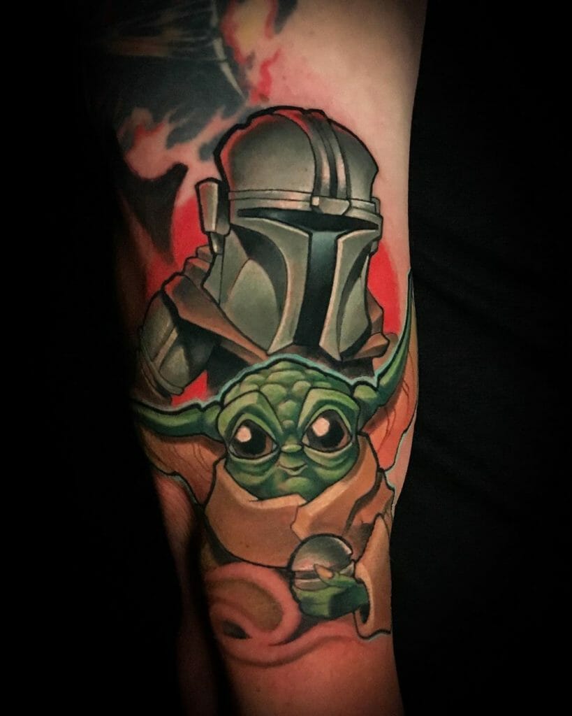 Half Sleeve Star Wars Baby Yoda Tattoo