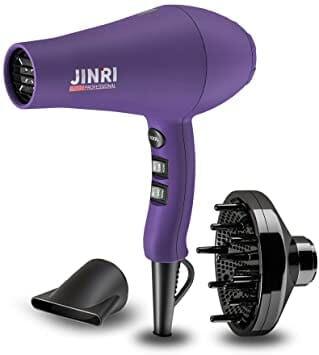 JINRI 2000W Professional Negative Ionic Hair Dryer, 3 Heat 2 Speed Plus Cool Settings With Diffuser & Concentrator, Long Cord Blow Dryer, Travel Salon Home use, Gifts, Women & Men, Purple