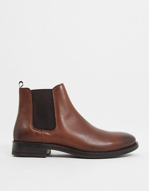 Jack & Jones leather chelsea boot in brown