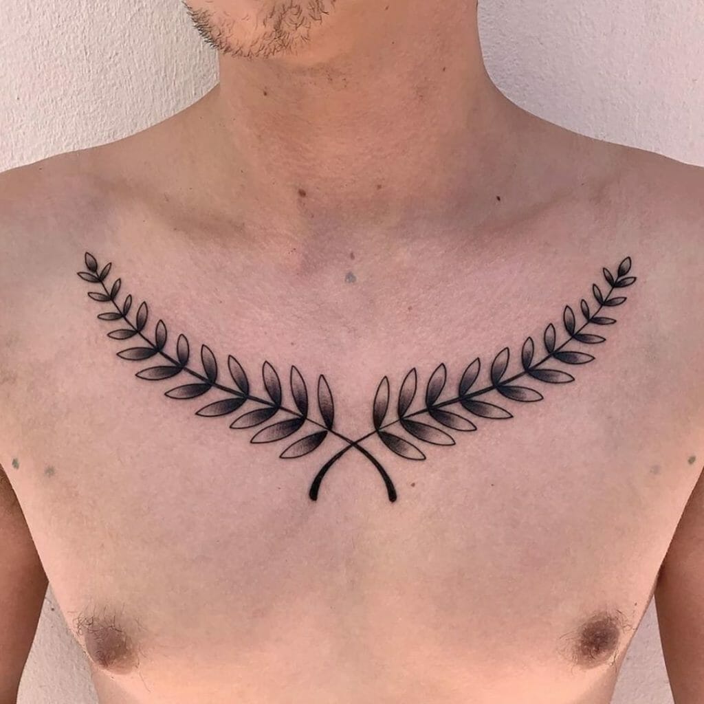 Leaves On Chest Fine Lines Tattoo